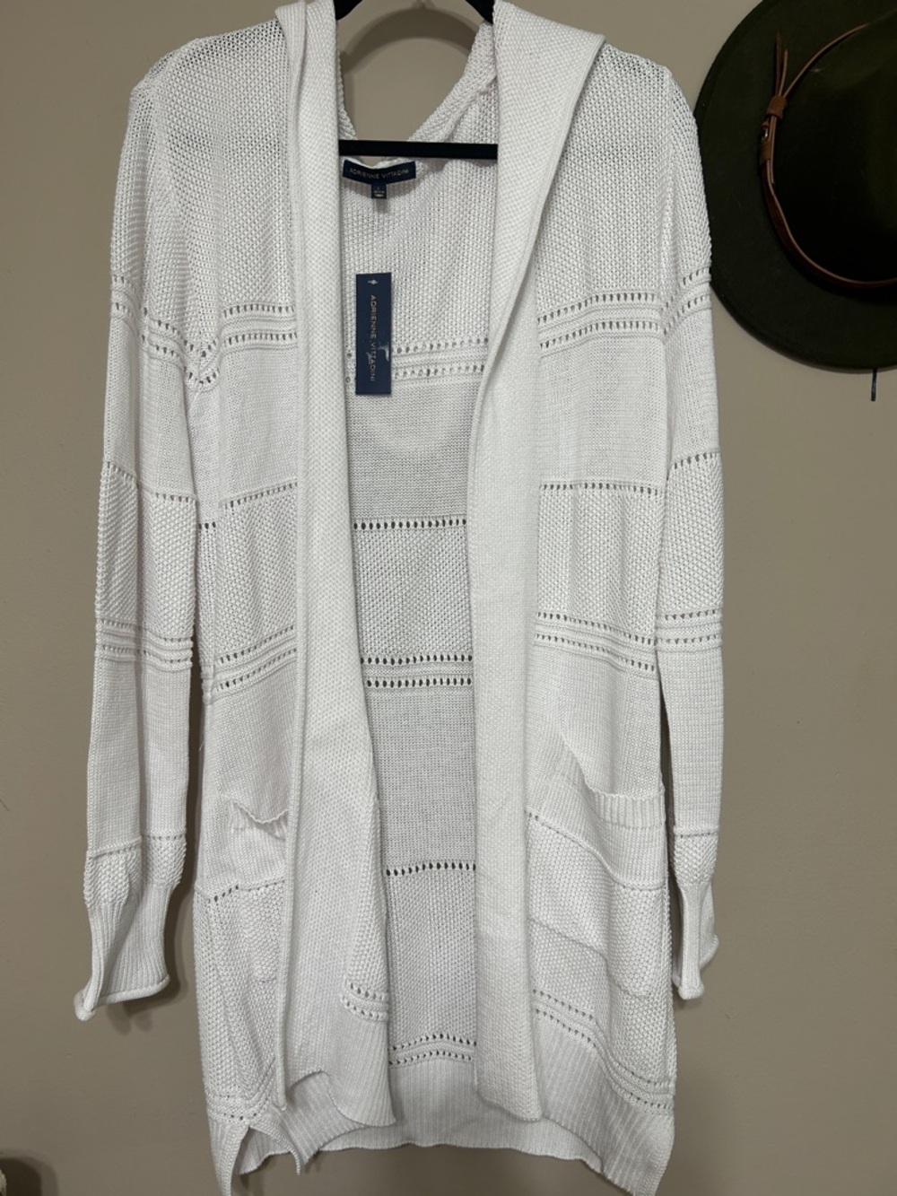 Open-Front Hooded Knit Long Cardigan in White